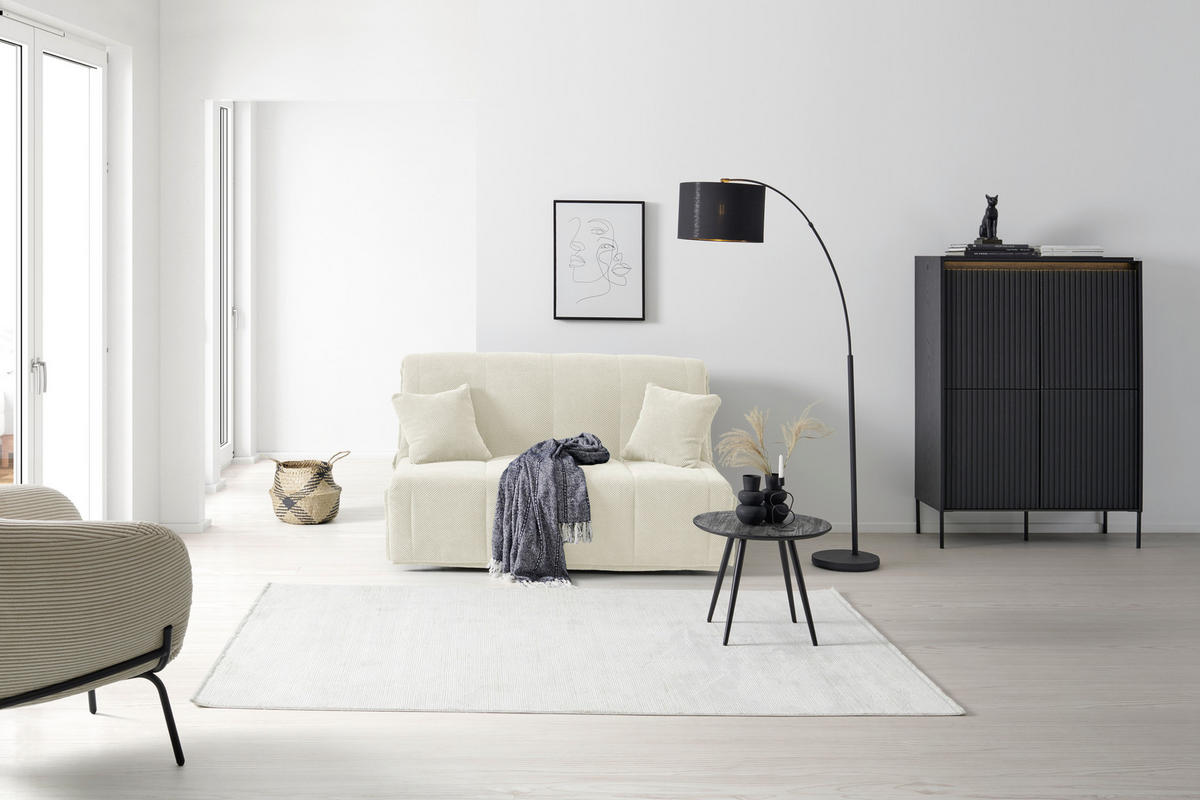 SCHLAFSOFA Velours Creme  - Creme/Schwarz, Design, Kunststoff/Textil (148/88/110cm) - Livetastic