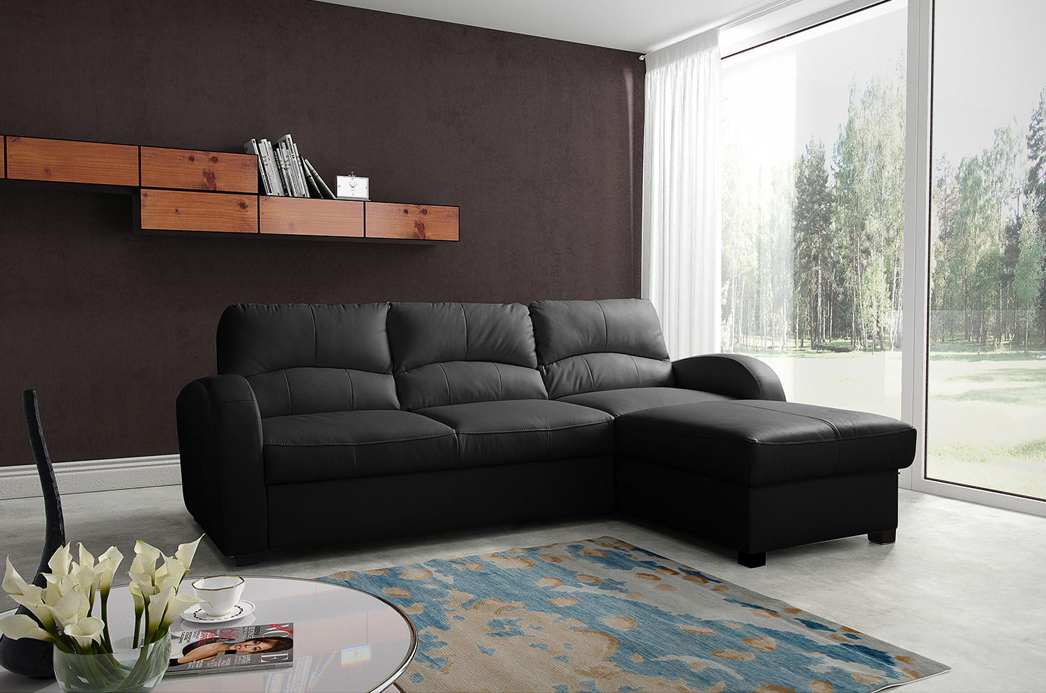 ECKSOFA in Lederlook Echtleder Schwarz  - Schwarz, Design, Leder/Kunststoff (227/168cm) - Livetastic