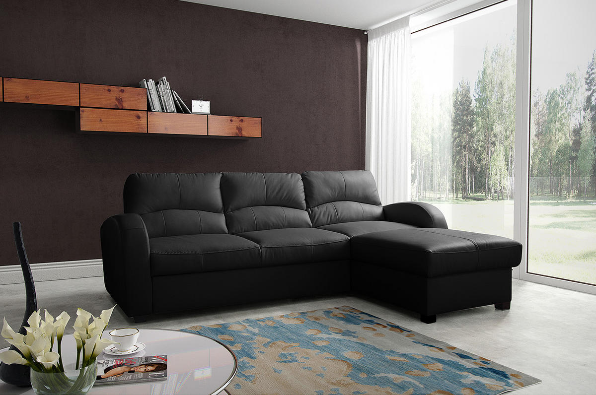 ECKSOFA in Lederlook Echtleder Schwarz  - Schwarz, Design, Leder/Kunststoff (227/168cm) - Livetastic