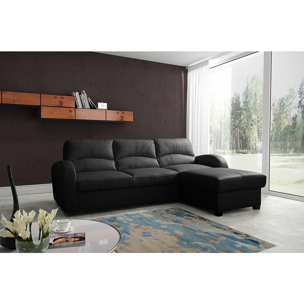 Thumbnail - Livetastic Ecksofa, Schwarz, Textil, Leder, Echtleder, Rindleder, 3-Sitzer, L-Form, 227x168 cm, Made in EU, Bettkasten e...