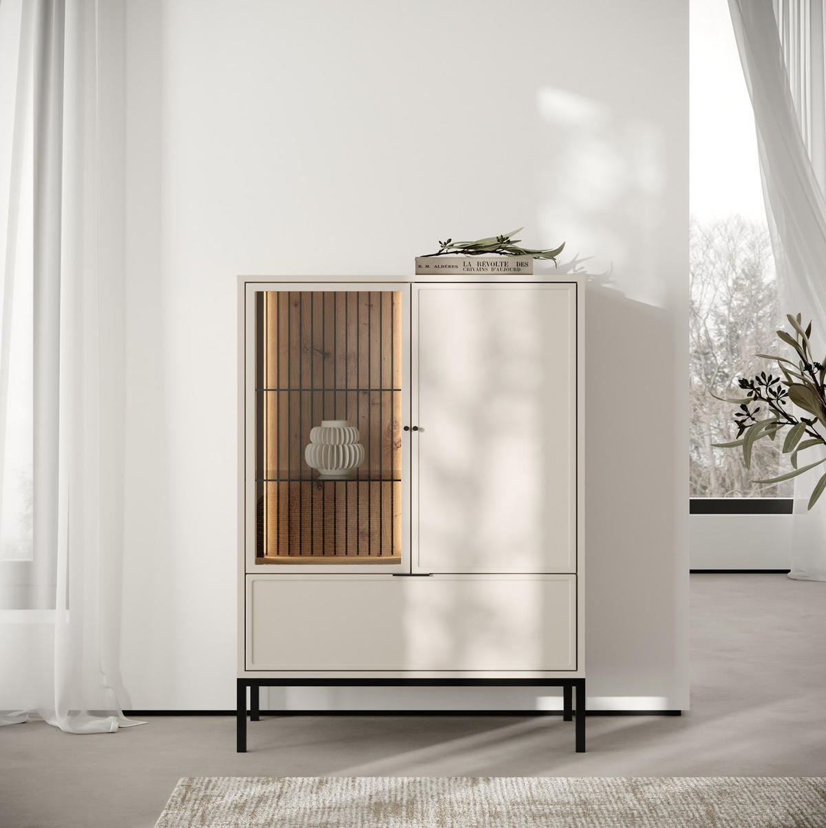 VITRINE  in Schwarz, Kaschmir  - Kaschmir/Schwarz, Design, Glas/Holzwerkstoff (76/115,5/40cm) - MID.YOU
