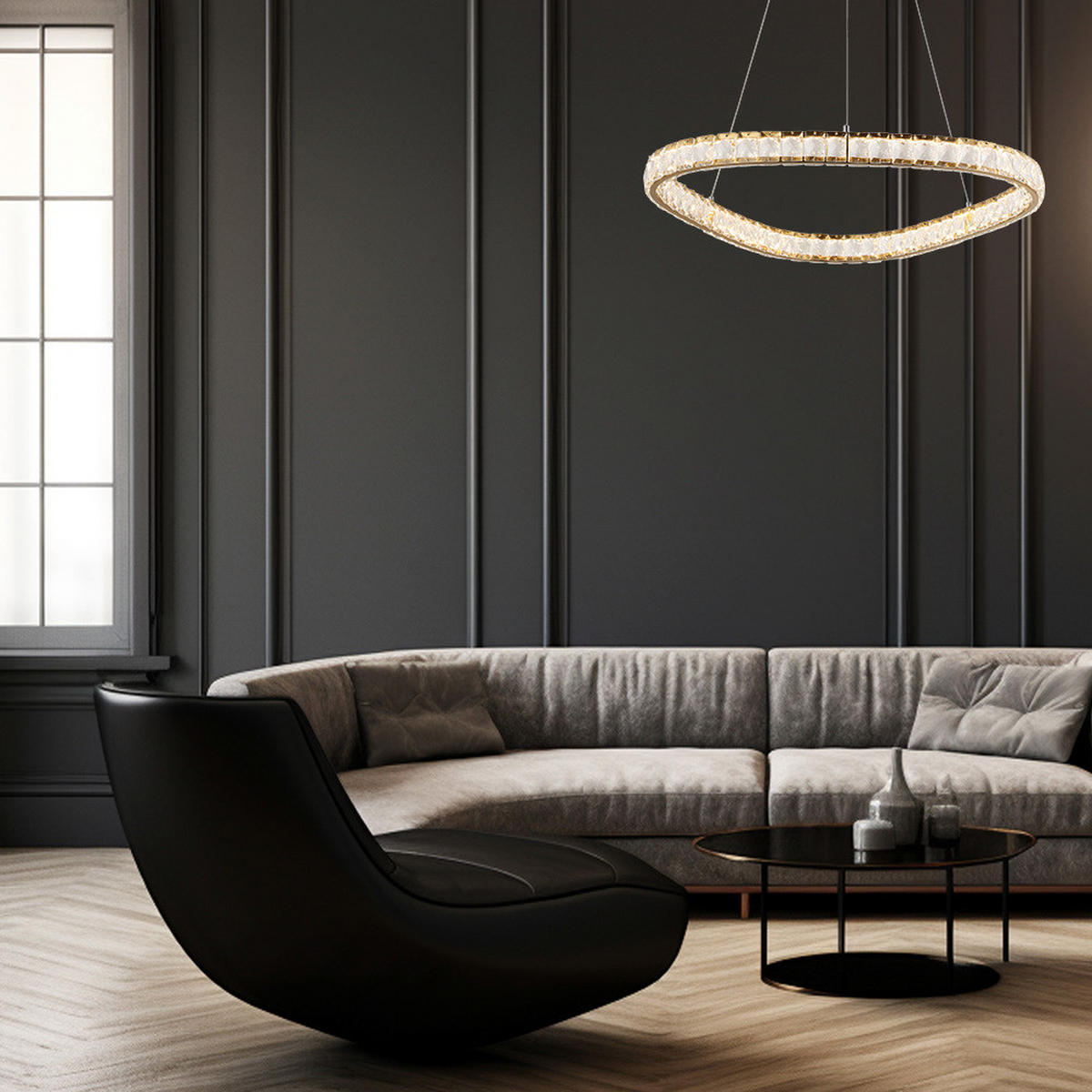 LED FÜGGŐLÁMPA  - aranyszínű/átlátszó, Basics, üveg/fém (120/60/60cm)