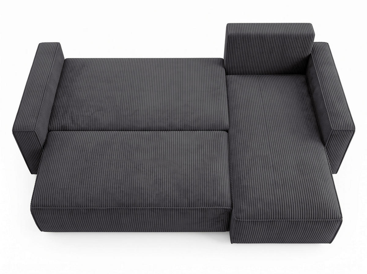 ECKSOFA Anthrazit Cord Rückenkissen, Bettkasten, Schlaffunktion, Rücken echt, Liegefläche im Originalstoff  - Anthrazit/Schwarz, MODERN, Kunststoff/Textil (232/140cm) - Xora