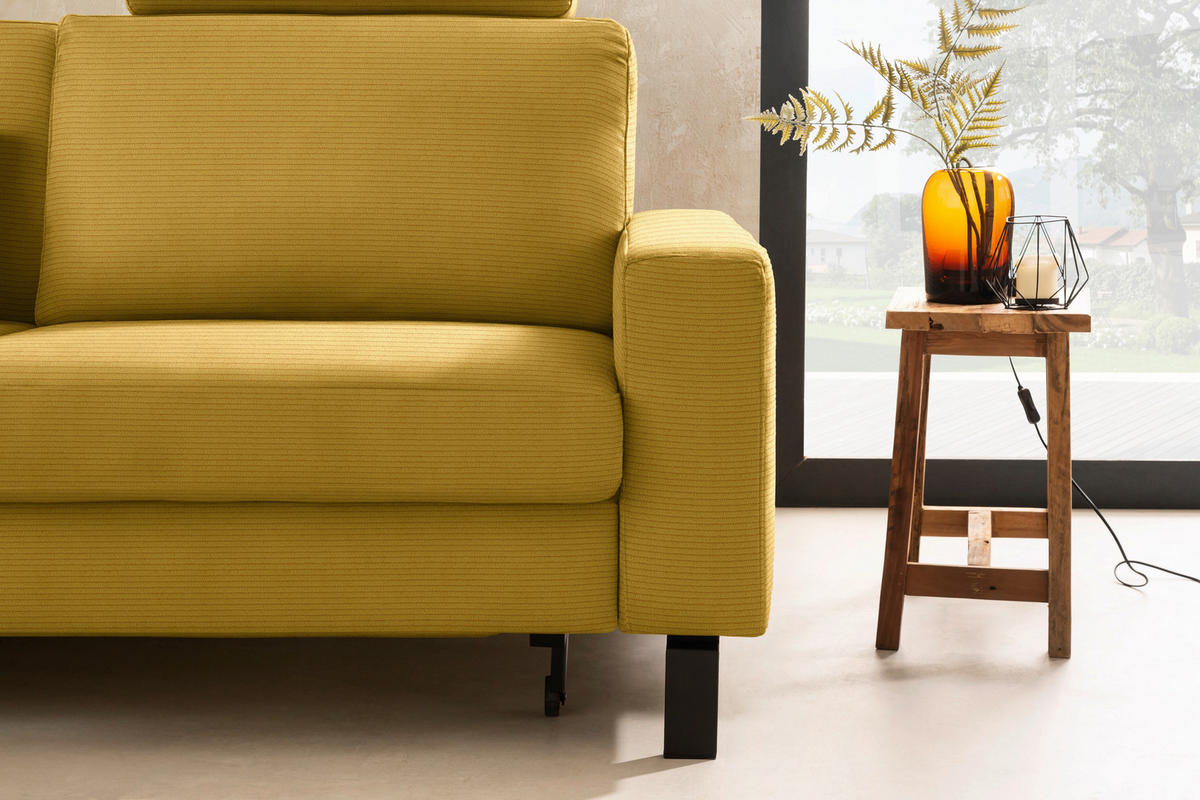 ECKSOFA  in Cord Goldfarben Rücken echt, Sitztiefenverstellung  185/298 cm  - Goldfarben/Schwarz, Design, Textil/Metall (185/298cm) - Pure Home Lifestyle