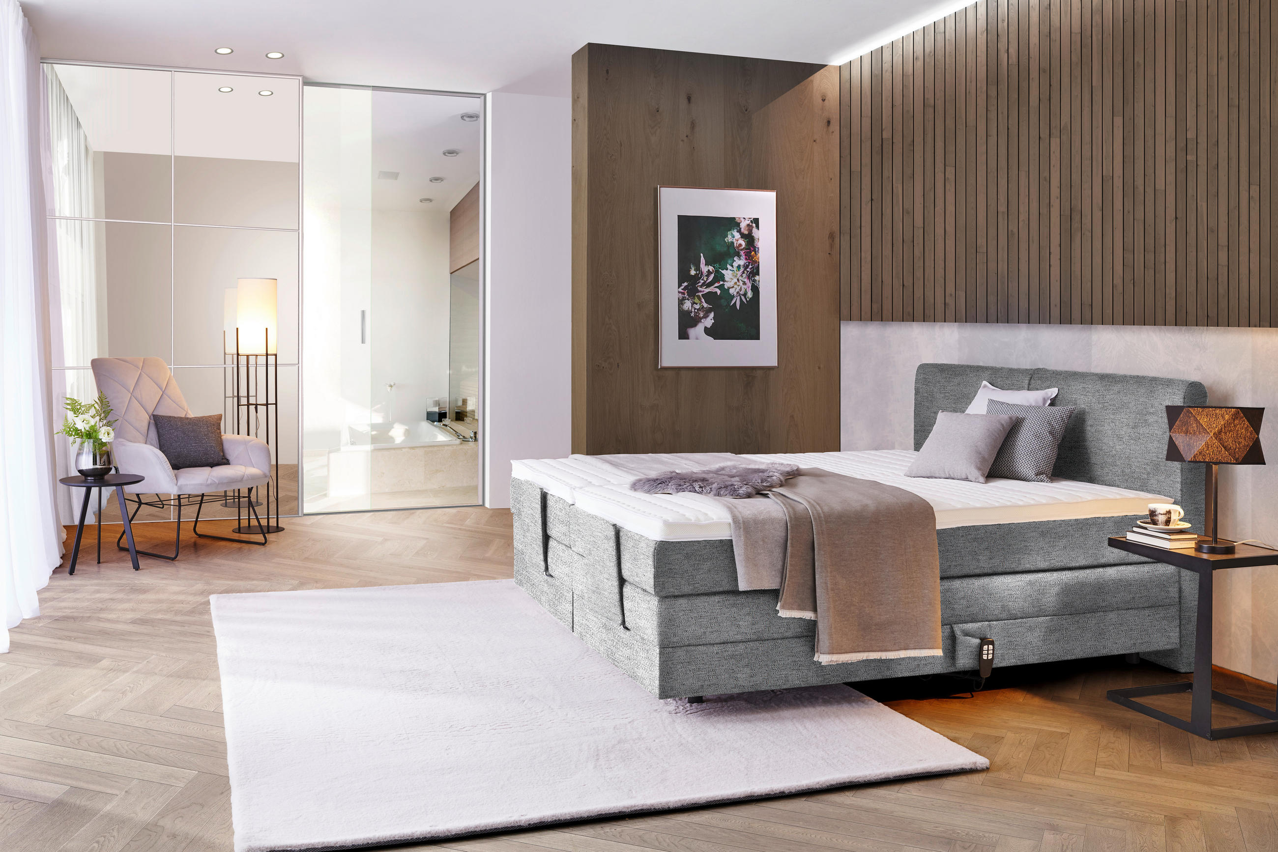 BOXSPRINGBETT 180/200 cm  in Grau  - Schwarz/Grau, Design, Kunststoff/Textil (180/200cm) - Hom`in