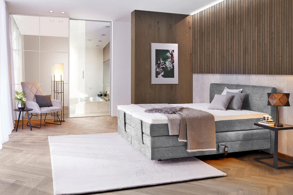 BOXSPRINGBETT 180/200 cm  in Grau  - Schwarz/Grau, Design, Kunststoff/Textil (180/200cm) - Hom`in