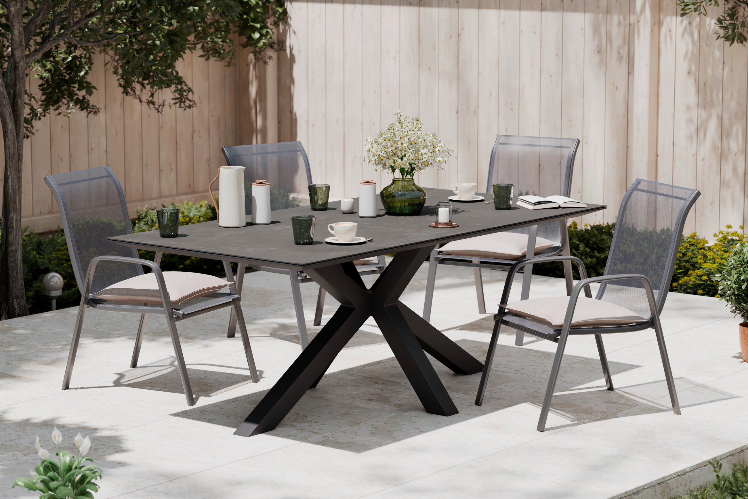 STOL VRTNI     antracit  metal, staklo  - antracit, Moderno, staklo/metal (200/75/100cm) - Ambia Garden