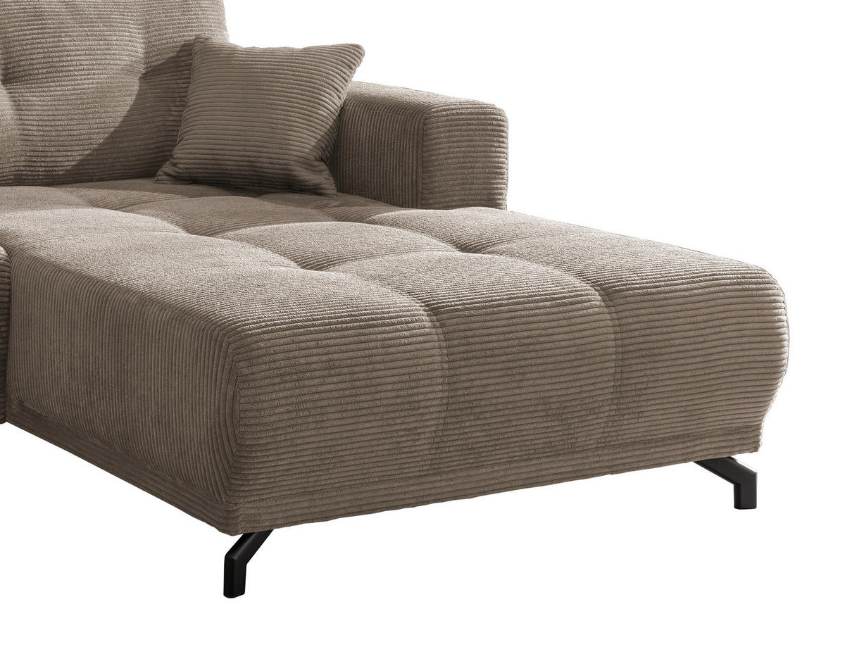 ECKSOFA in Cord Graubraun  - Graubraun/Schwarz, Modern, Holz/Textil (246/177cm) - MID.YOU