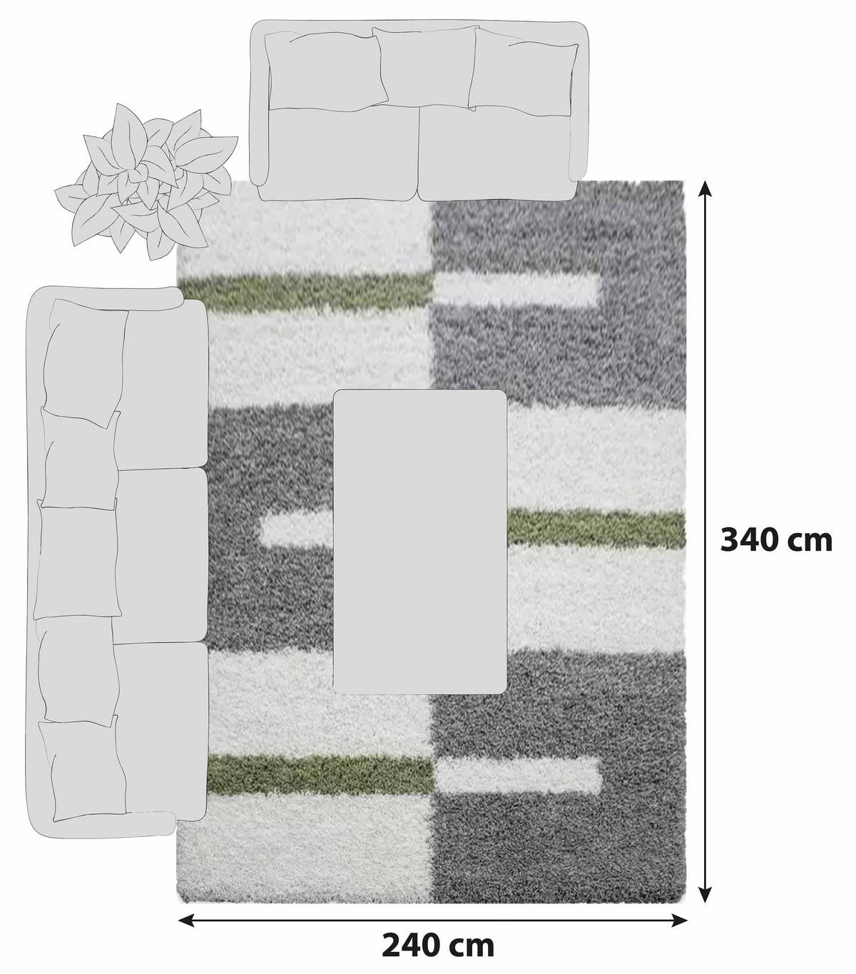 HOCHFLORTEPPICH 240/340 cm Gala 2505 Grün  - Grün, Design, Textil (240/340cm) - Novel