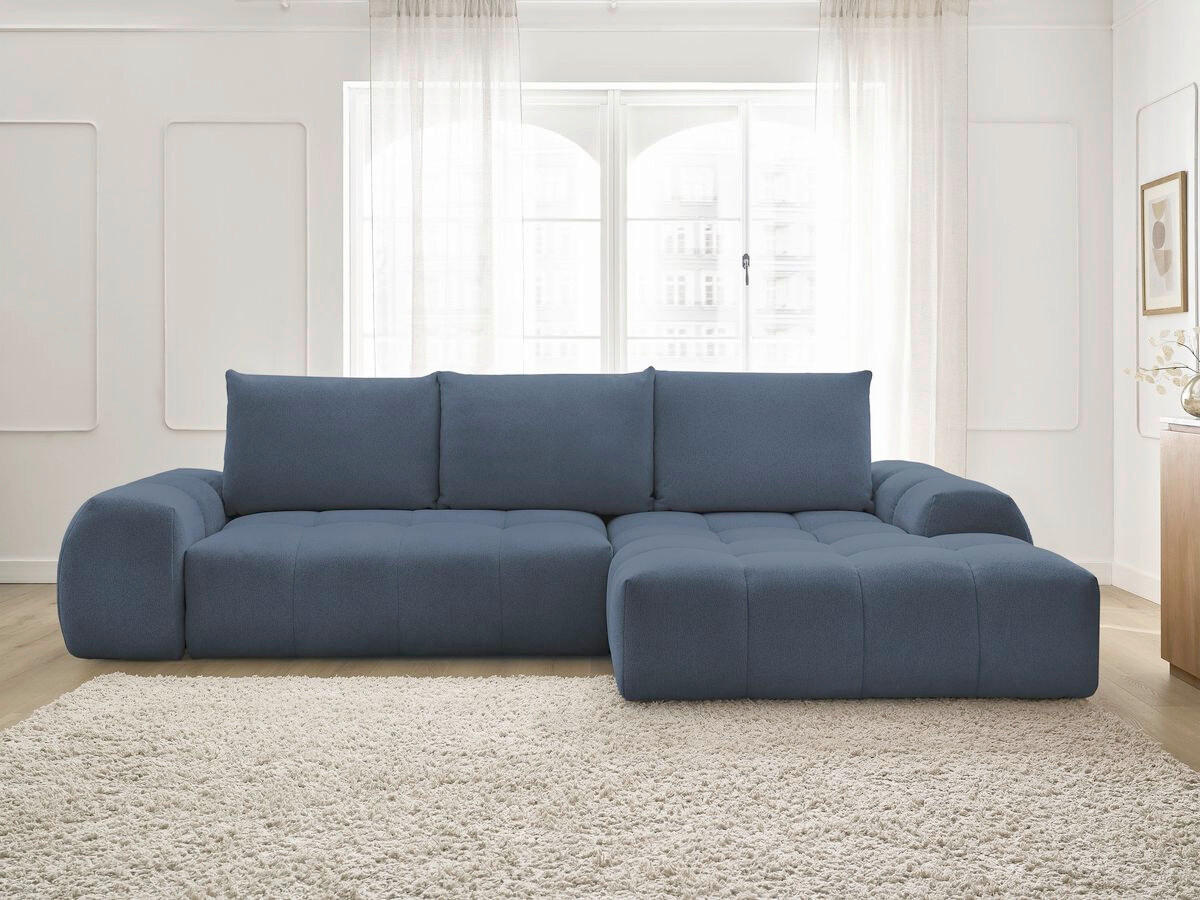 ECKSCHLAFSOFA EVEREST  mit Rücken echt, Armteil links, Armteil rechts Flachgewebe Dunkelblau  - Schwarz/Dunkelblau, MODERN, Kunststoff/Textil (318/180cm) - Livetastic