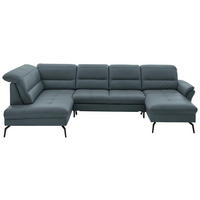 WOHNLANDSCHAFT in Echtleder Blaugrau  - Blaugrau/Schwarz, Design, Leder/Metall (206/336/181cm) - Beldomo Speed