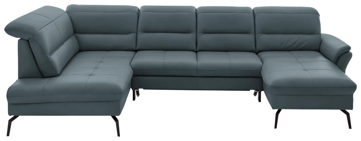 WOHNLANDSCHAFT in Echtleder Blaugrau  - Blaugrau/Schwarz, Design, Leder/Metall (206/336/181cm) - Beldomo Speed