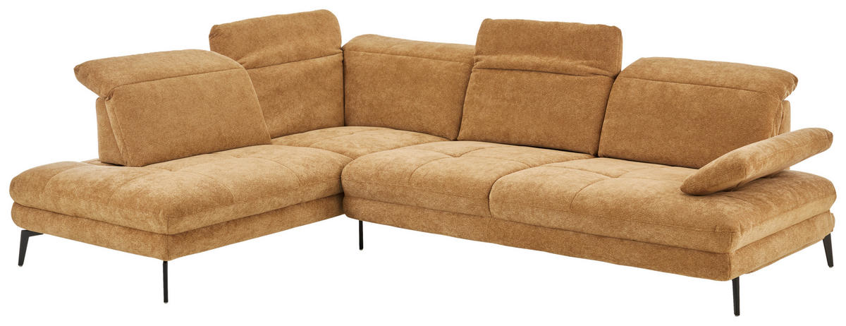ECKSOFA Beldomo System Dunkelgelb Chenille Rücken echt, Kopfteilverstellung  - Dunkelgelb/Schwarz, Design, Textil/Metall (235/311cm) - Beldomo System