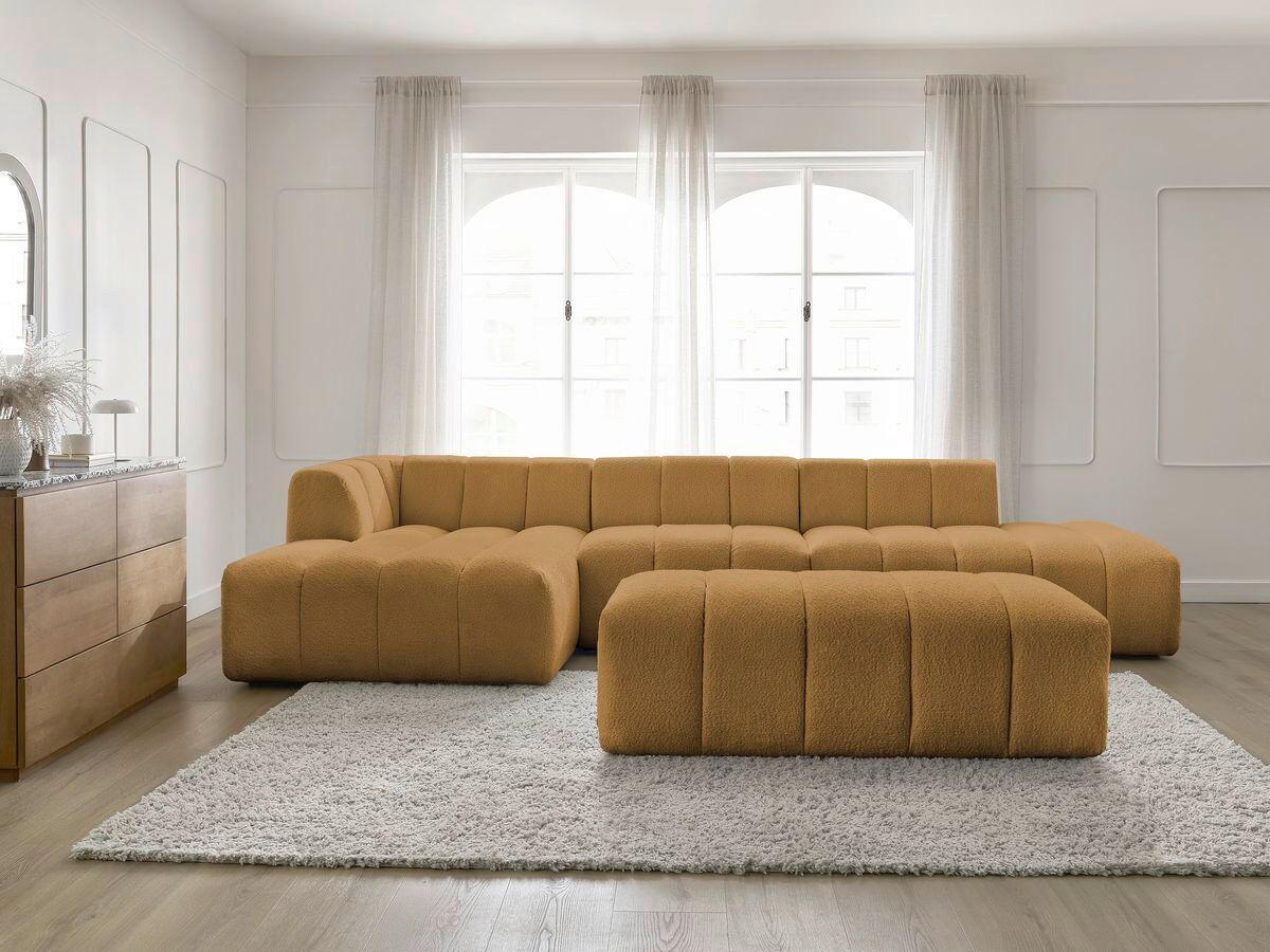 ECKSOFA Ottomane links  ANNECY Gelb Bouclé  - Gelb/Schwarz, MODERN, Kunststoff/Textil (170/262cm)
