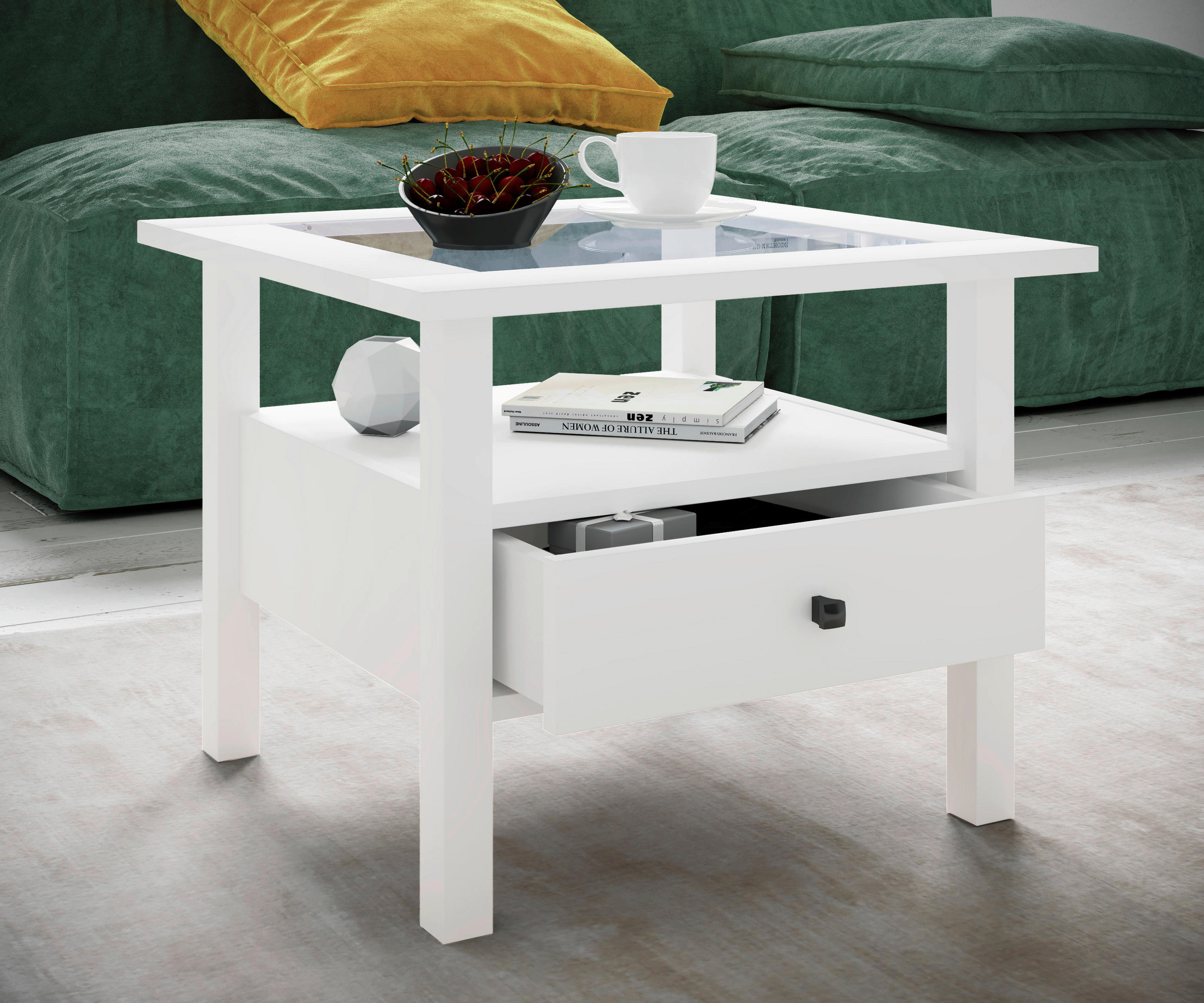 COUCHTISCH quadratisch Weiß  - Schwarz/Weiß, LIFESTYLE, Glas/Holzwerkstoff (54/42/54cm) - MID.YOU