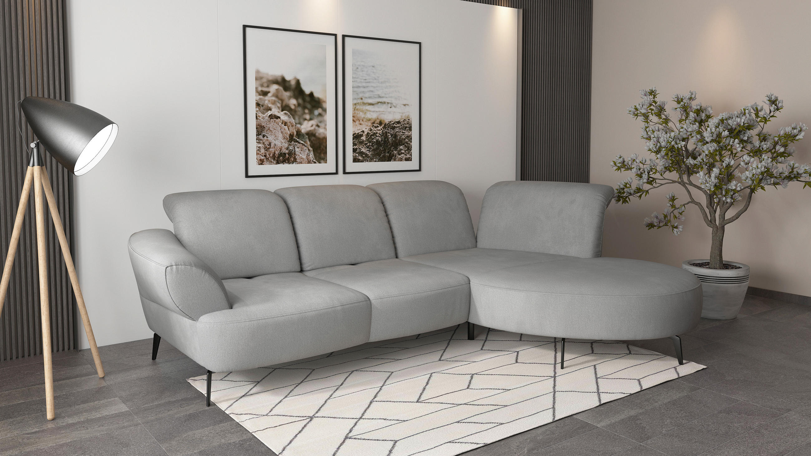 ECKSOFA in Flachgewebe Grau  - Schwarz/Grau, Modern, Textil/Metall (313/208cm) - Sit & More