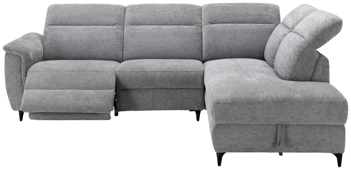 ECKSOFA Grau Chenille Relaxfunktion, Kopfteilverstellung, Stauraum  - Schwarz/Grau, Design, Textil/Metall (266/220cm) - Xora