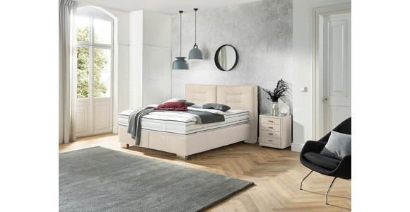 BOXSPRINGBETT 180/200 cm,  in Beige, Matratze, H2 + H2 = mittel  - Chromfarben/Beige, KONVENTIONELL, Textil (180/200cm) - Dieter Knoll