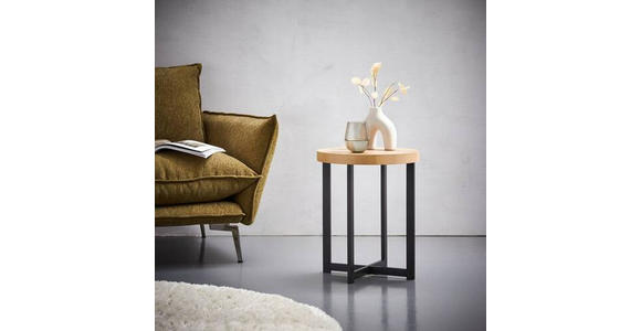 BEISTELLTISCH 40/40/50 cm Schwarz, Eichefarben rund - Eichefarben/Schwarz, Basics, Holzwerkstoff/Metall (40/40/50cm) - Xora