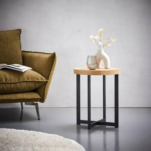 BEISTELLTISCH 40/40/50 cm Schwarz, Eichefarben rund  - Eichefarben/Schwarz, Basics, Holzwerkstoff/Metall (40/40/50cm) - Xora