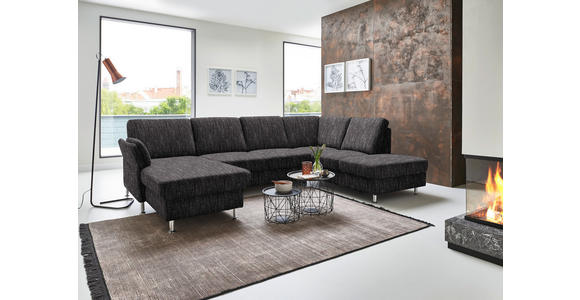 WOHNLANDSCHAFT in Flachgewebe Schwarz - Chromfarben/Schwarz, KONVENTIONELL, Textil/Metall (168/305/200cm) - Voleo