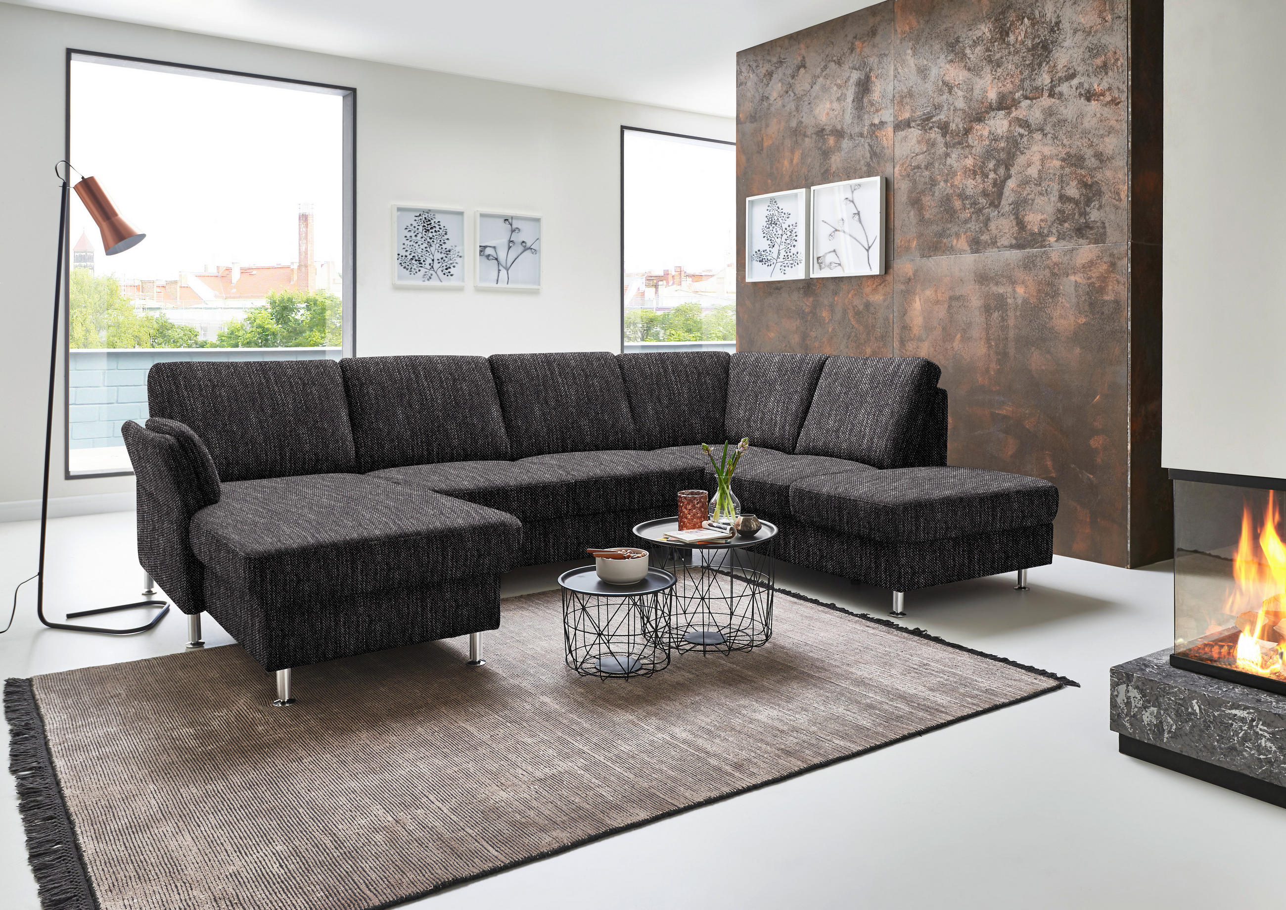 SOFFA i flatväv svart  - kromfärg/svart, Klassisk, metall/textil (168/305/200cm) - Beldomo System