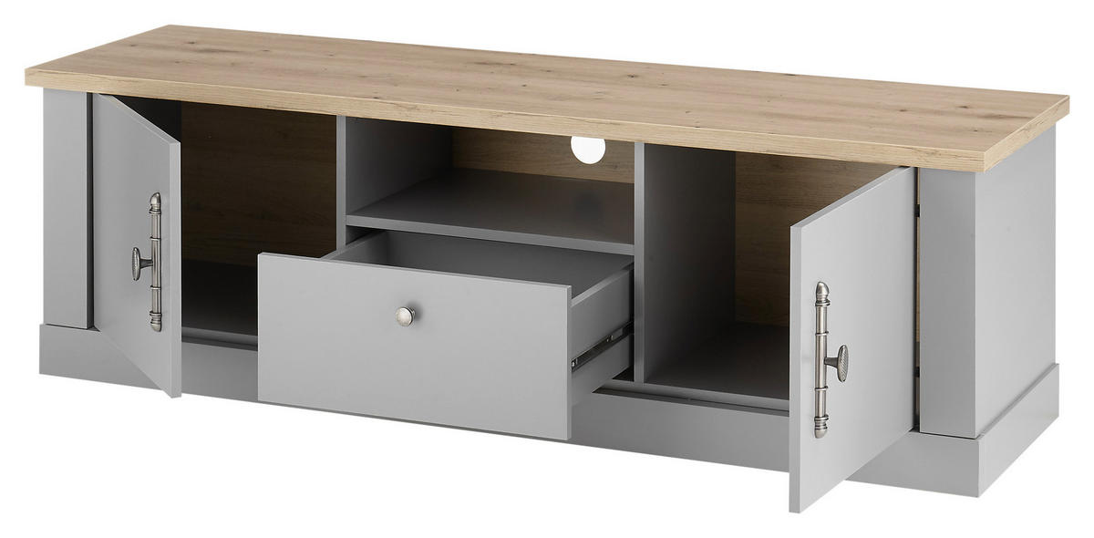LOWBOARD  in 155/48/44 cm  - Eichefarben/Silberfarben, Design, Holzwerkstoff/Metall (155/48/44cm) - MID.YOU
