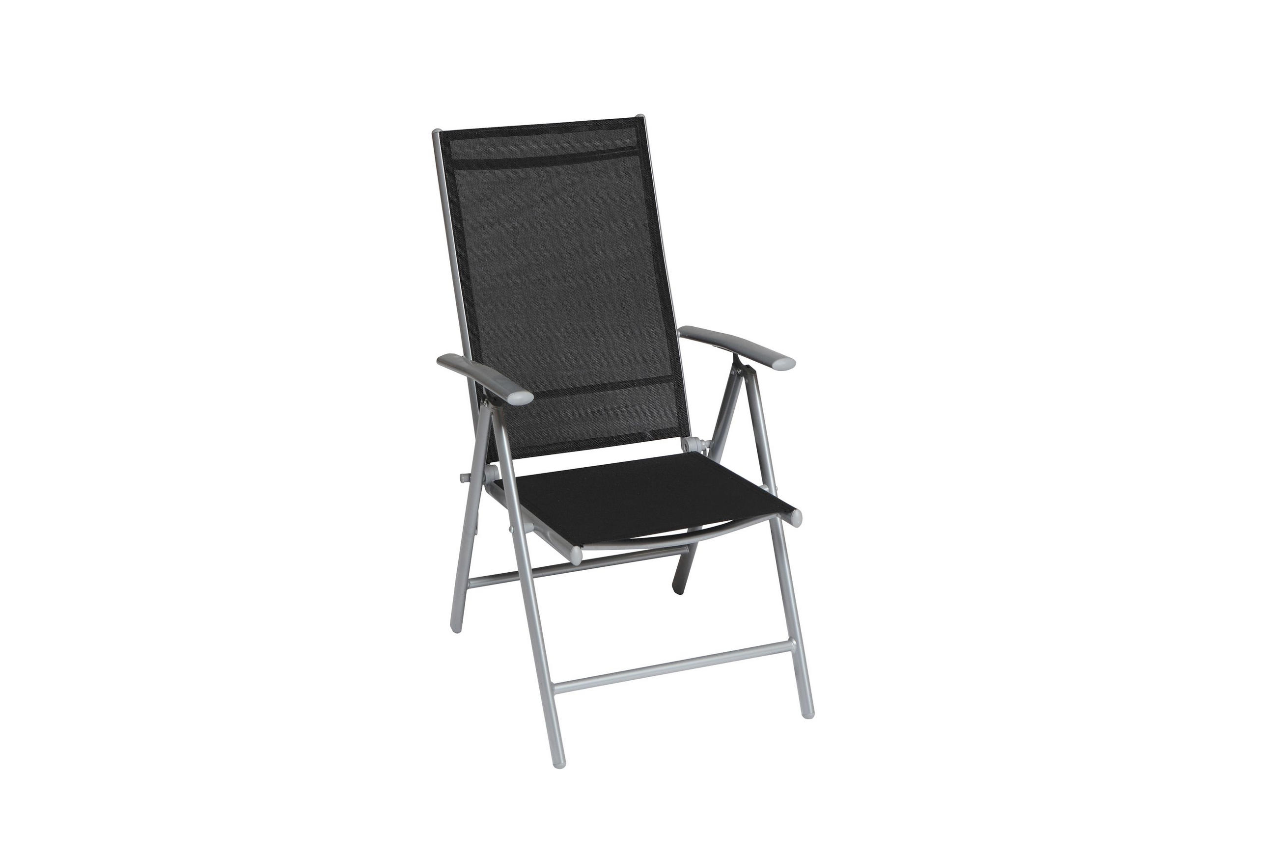 GARTENKLAPPSESSEL-SET in Metall, Textil Schwarz  - Silberfarben/Schwarz, KONVENTIONELL, Textil/Metall (57/108/65cm) - Gardenson