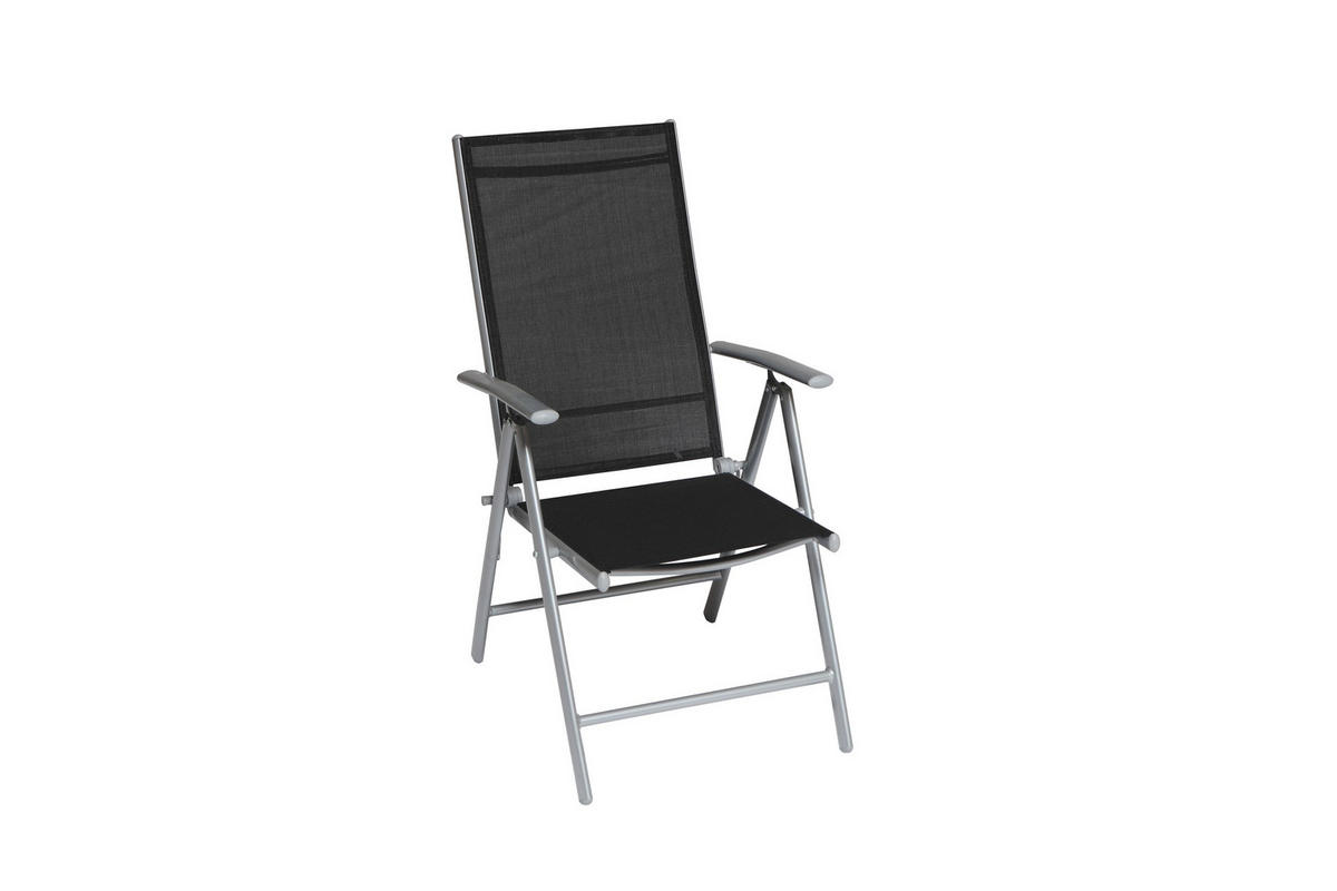 GARTENKLAPPSESSEL-SET Aluminium Schwarz  - Silberfarben/Schwarz, KONVENTIONELL, Textil/Metall (57/108/65cm) - Gardenson