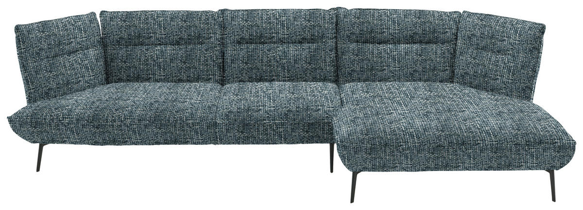 ECKSOFA in Flachgewebe Blaugrau  - Blaugrau/Schwarz, Design, Textil/Metall (339/153cm) - Moderano
