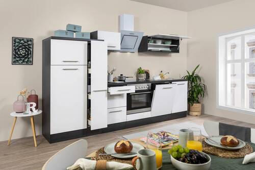 KÜCHENBLOCK 310 cm   in Weiß, Eichefarben  - Edelstahlfarben/Eichefarben, Basics, Holzwerkstoff/Metall (310cm) - Respekta