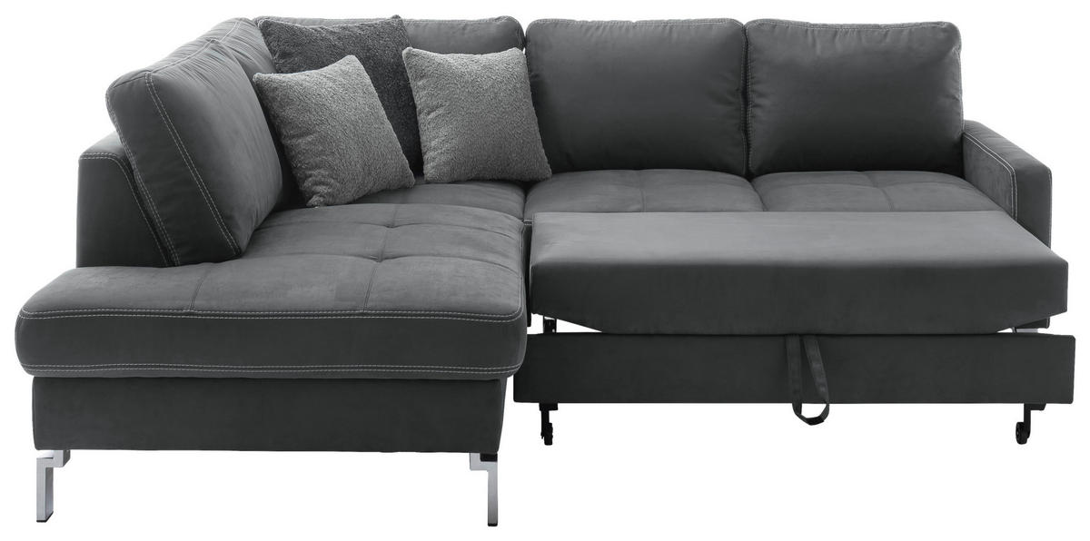 ECKSOFA in Mikrofaser Dunkelgrau  - Chromfarben/Dunkelgrau, Design, Textil/Metall (200/229cm) - Pure Home Lifestyle