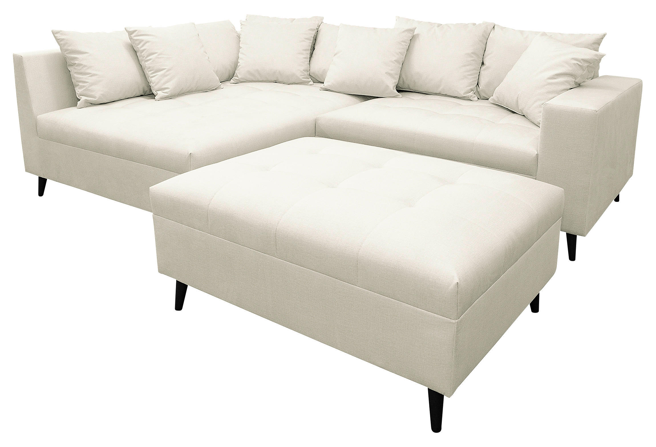 Ecksofa inkl. Hocker Hellgrau Mikrofaser  - Hellgrau/Schwarz, Design, Holz/Textil (174/247cm) - MID.YOU