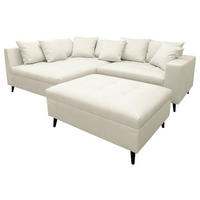 Ecksofa inkl. Hocker in Mikrofaser Hellgrau  - Hellgrau/Schwarz, Design, Holz/Textil (174/247cm) - MID.YOU