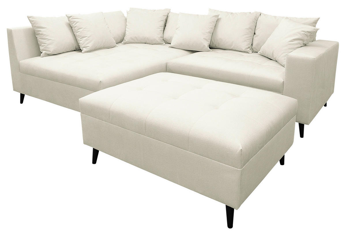 Ecksofa inkl. Hocker in Mikrofaser Hellgrau  - Hellgrau/Schwarz, Design, Holz/Textil (174/247cm) - MID.YOU