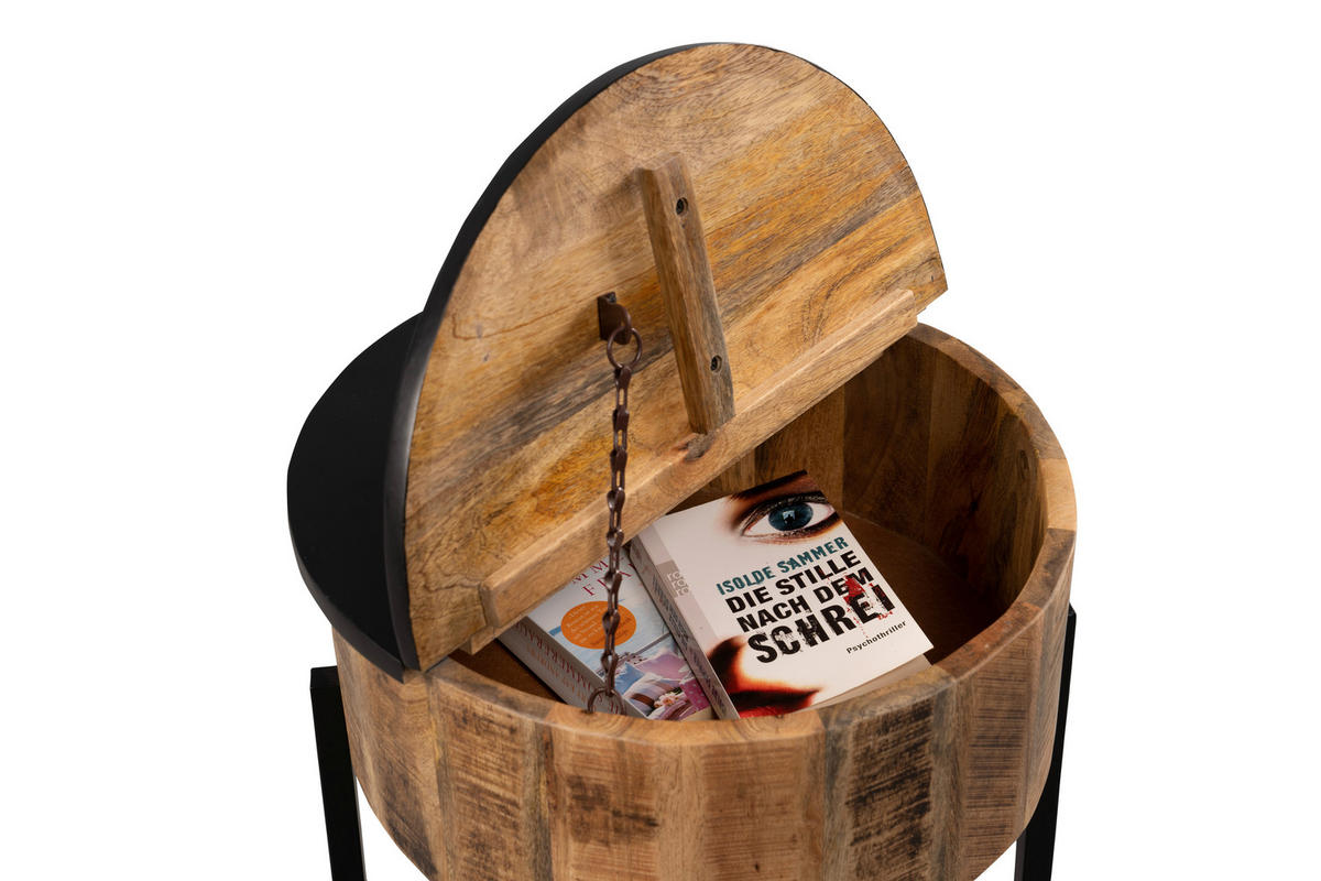 COUCHTISCH Mangoholz massiv 80/80/45 cm rund Naturfarben, Schwarz  - Schwarz/Naturfarben, Trend, Holz/Metall (80/80/45cm) - Boxxx