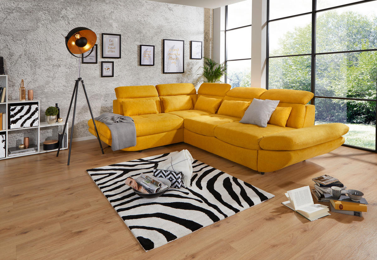 WOHNLANDSCHAFT in Webstoff Currygelb  - Currygelb/Schwarz, Modern, Kunststoff/Textil (233/311cm) - MID.YOU