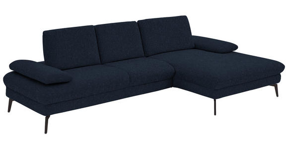 ECKSOFA in Chenille, Mikrofaser Dunkelblau  - Schwarz/Dunkelblau, Design, Textil/Metall (299/157cm) - Dieter Knoll