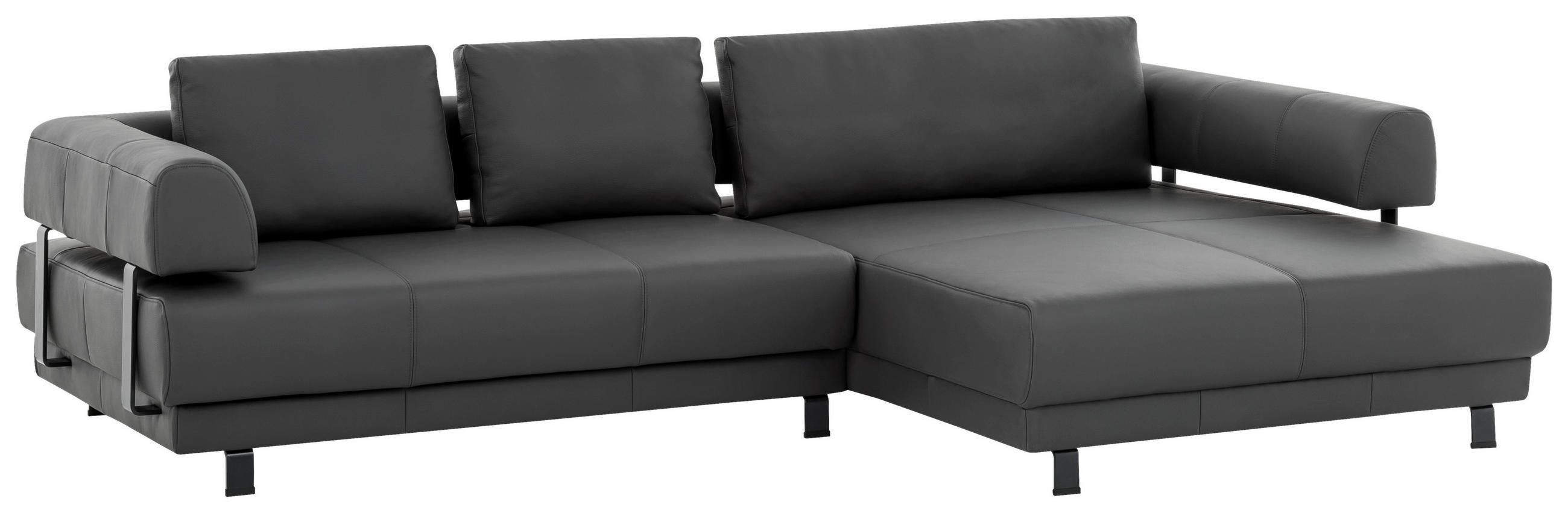 ECKSOFA Schieferfarben Echtleder - Schieferfarben/Schwarz, Design, Leder/Metall (307/188cm)