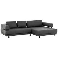 ECKSOFA in Echtleder Schieferfarben  - Schieferfarben/Schwarz, Design, Leder/Metall (307/188cm)