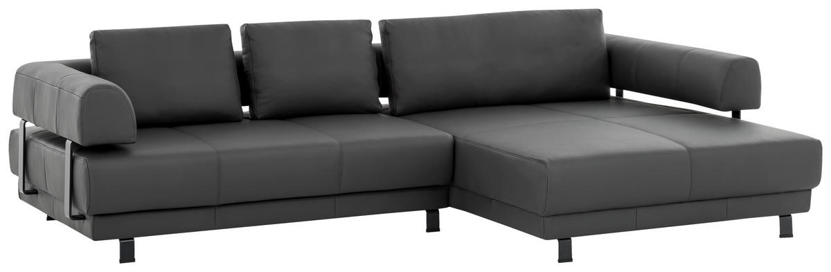 ECKSOFA in Echtleder Schieferfarben  - Schieferfarben/Schwarz, Design, Leder/Metall (307/188cm)
