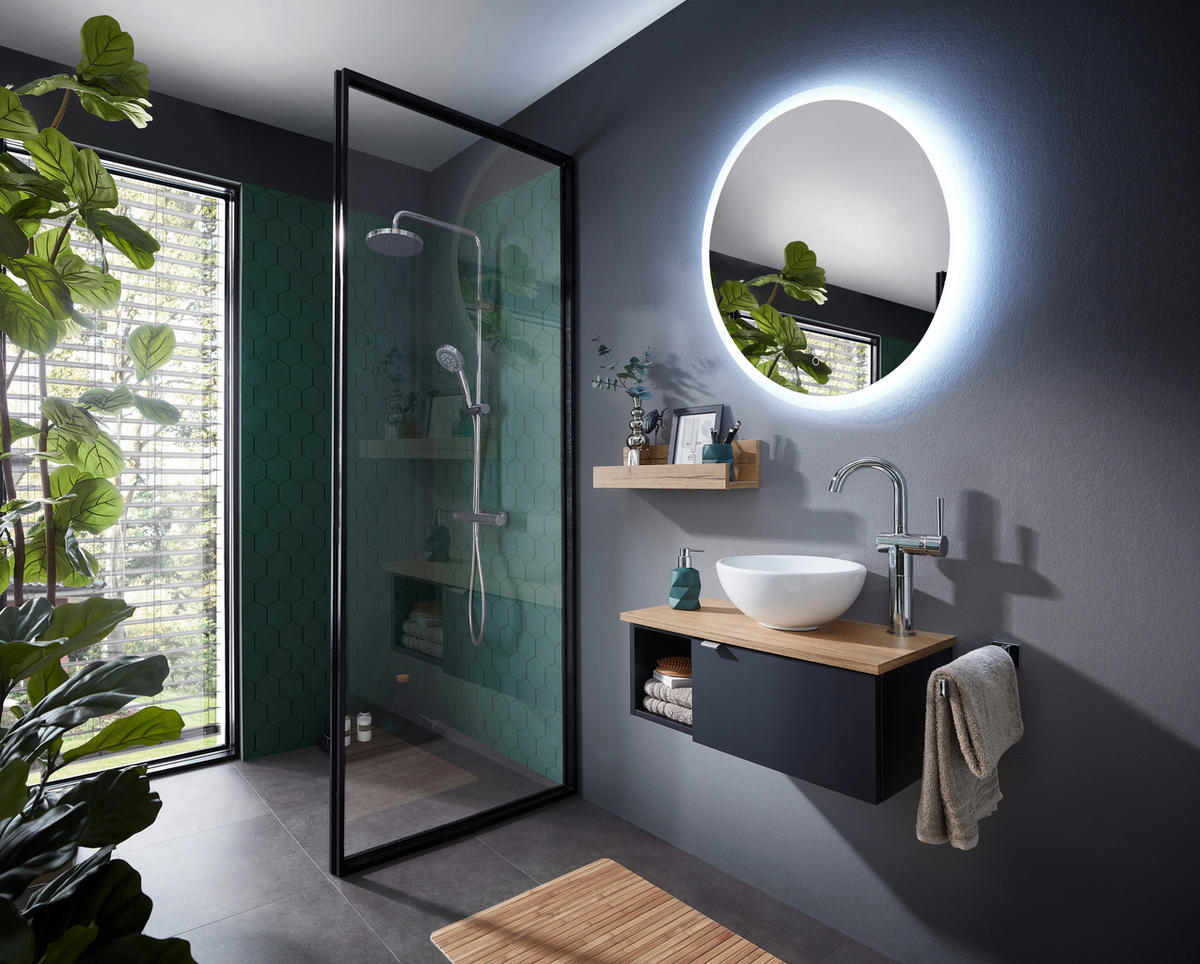 BADEZIMMER  in 70 cm  - Eichefarben/Schwarz, MODERN, Keramik/Holzwerkstoff (70cm) - Sadena