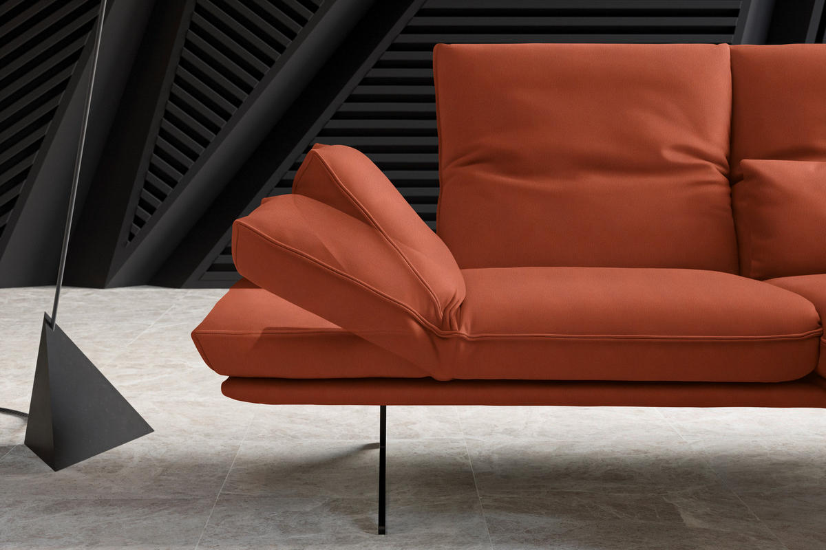ECKSOFA in Echtleder Orange  - Schwarz/Orange, Design, Leder/Metall (210/130cm) - Dieter Knoll