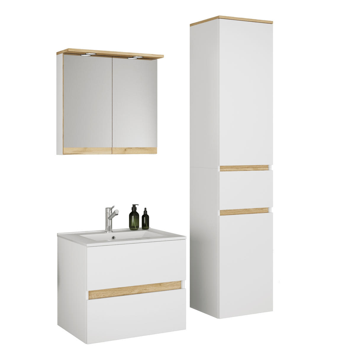 BADEZIMMER 4-teilig 101 cm  - Honigeiche/Weiss, Trend, Keramik/Holzwerkstoff (101cm) - MID.YOU
