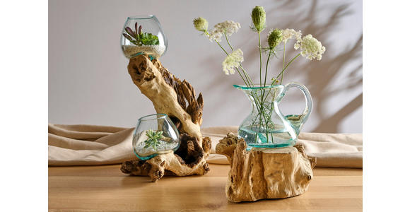 VASE 40 cm - Klar/Ecru, Natur, Glas/Holz (25/40/23cm) - Ambia Home