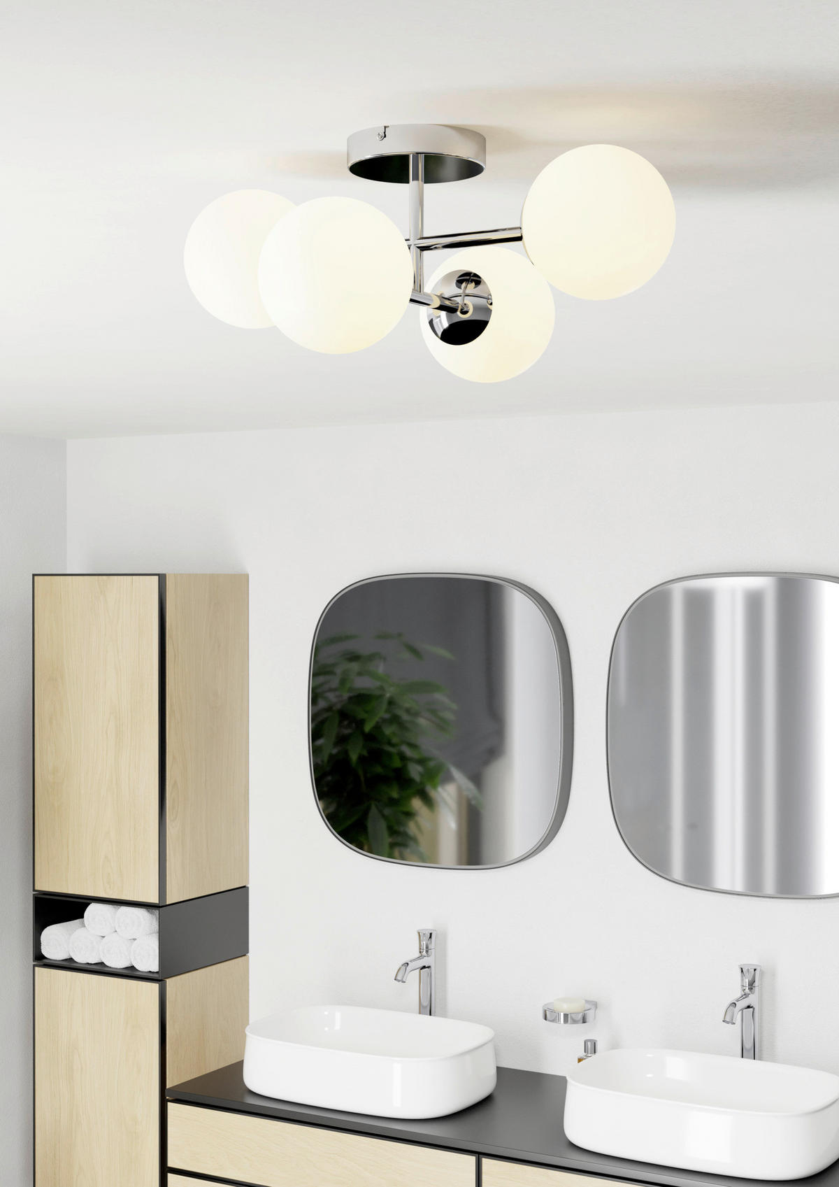 Plafonieră Pentru Baie    47.5/38.5/19.5 cm  - alb, Basics, sticlă (47.5/38.5/19.5cm)