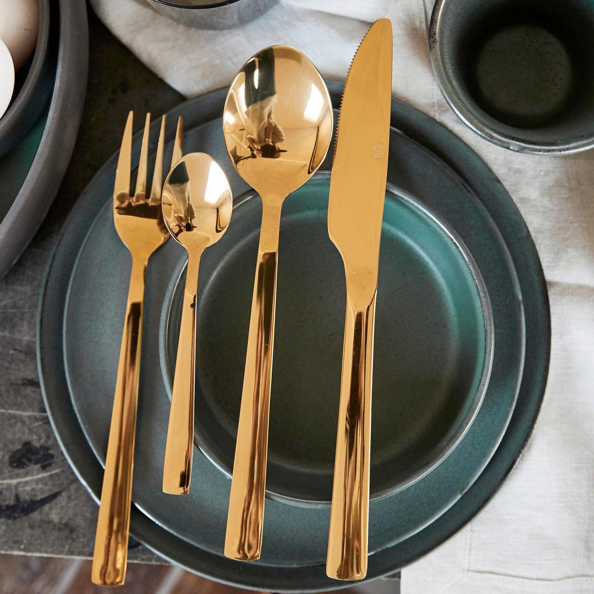 BESTECKSET RAW 16-teilig Edelstahl  - Goldfarben, Basics, Metall (27.6/24,95/5,7cm) - Aida