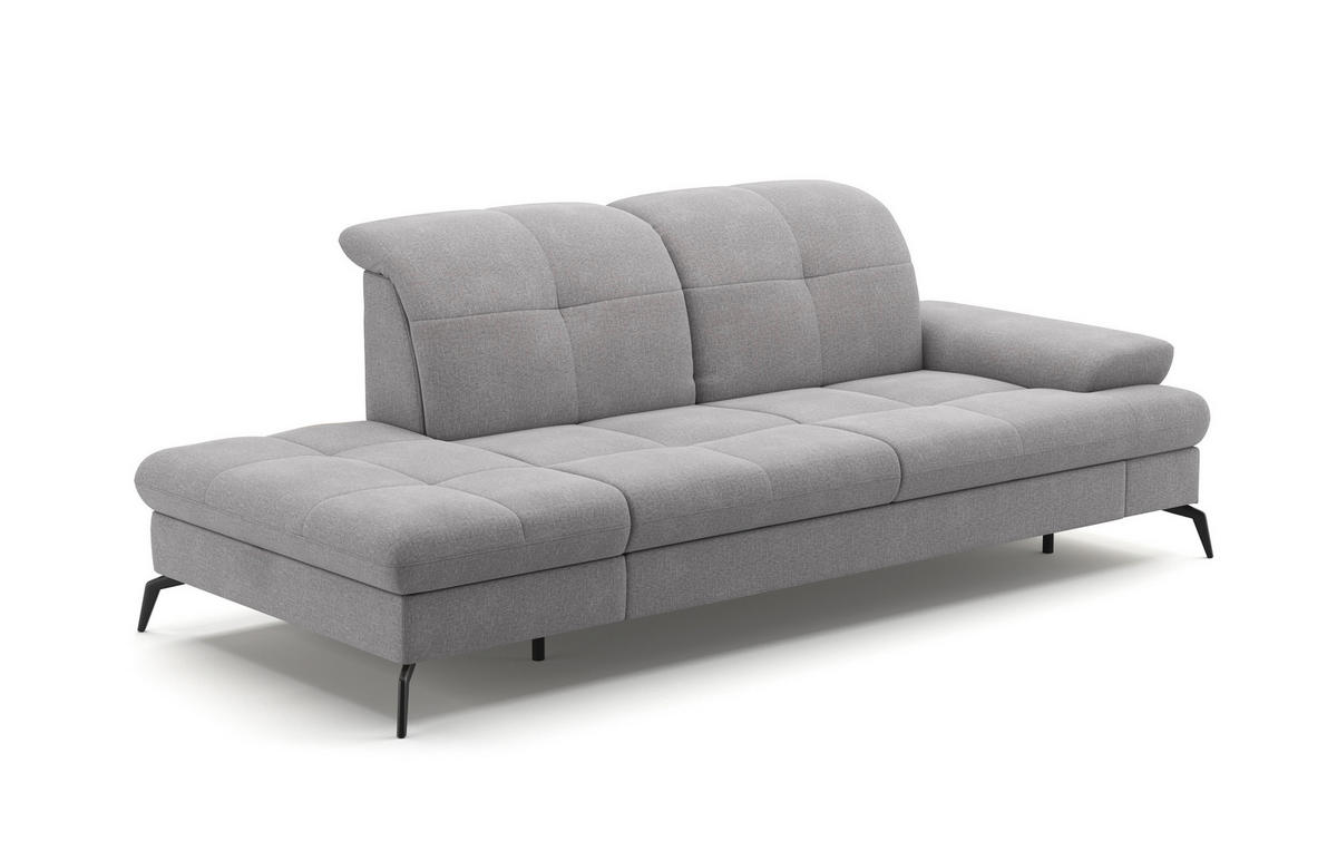 RÉCAMIERE in Flachgewebe Hellgrau  - Hellgrau/Schwarz, KONVENTIONELL, Textil/Metall (231/90/122cm) - Sit & More