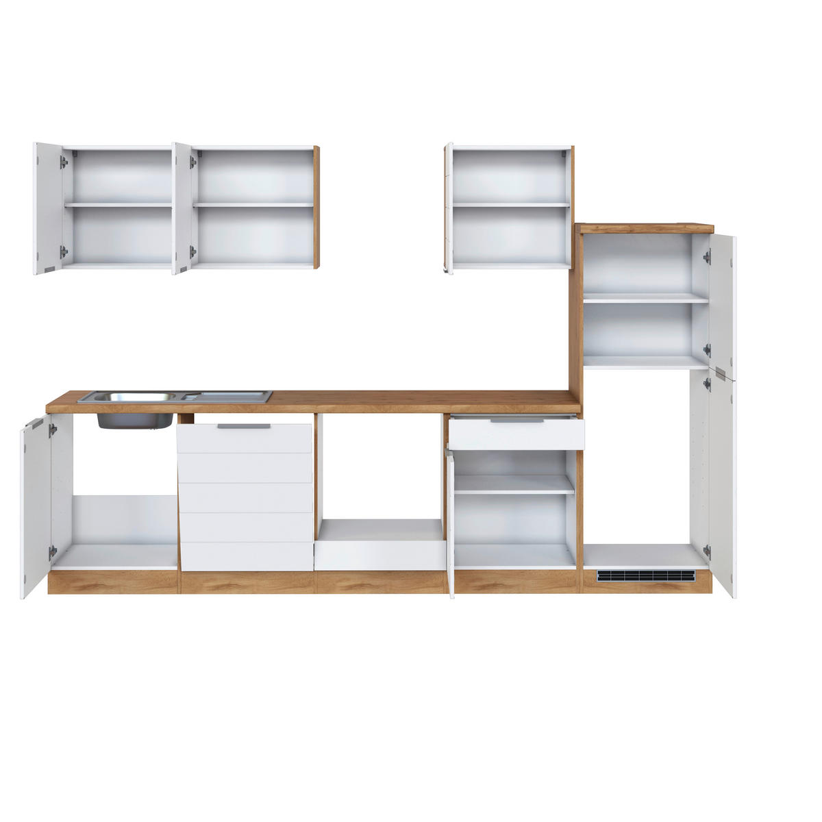 KÜCHENLEERBLOCK 300 cm   in Weiß, Eiche Wotan  - Eiche Wotan/Weiß, Design, Holzwerkstoff/Metall (300cm) - Held