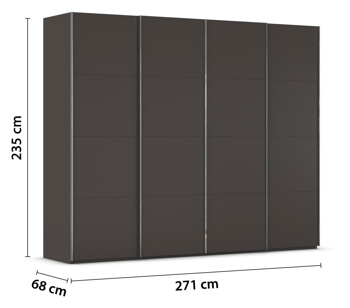 SCHWEBETÜRENSCHRANK 271/235/68 cm 4-türig Graphitfarben  - Chromfarben/Graphitfarben, Design, Holzwerkstoff/Metall (271/235/68cm) - Novel
